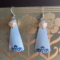 Blue Triangle Pearl Tin Earrings