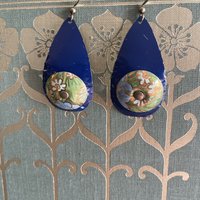 Blue and Floral Rivet Tin Earrings