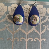 Blue and Floral Rivet Tin Earrings