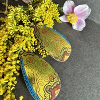 Flower Outlines Large Tear Shiny Tin Earrings