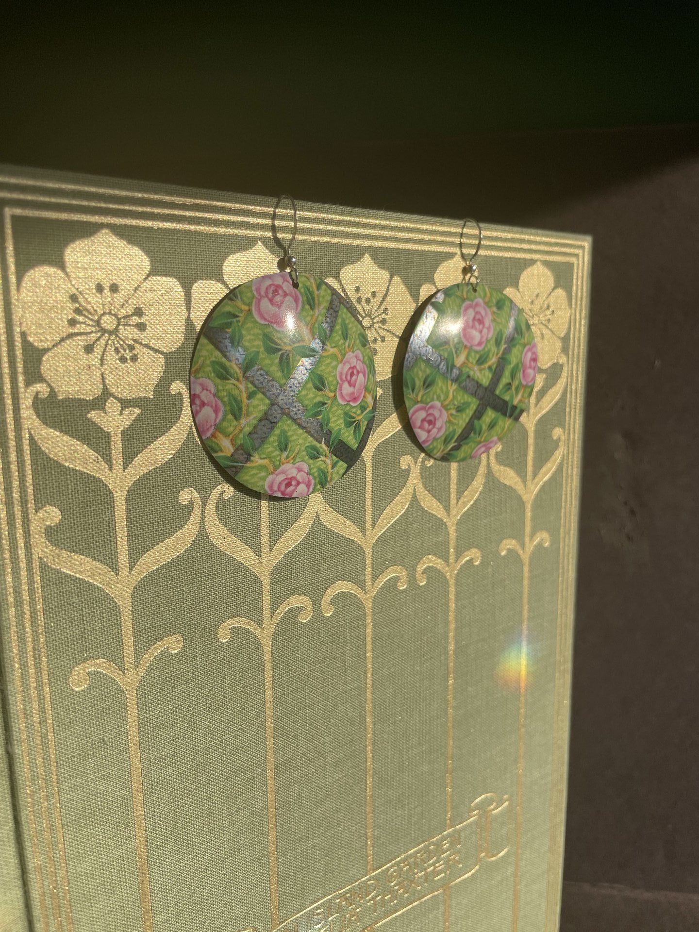 Big Circle Rose Trellis Tin Earrings