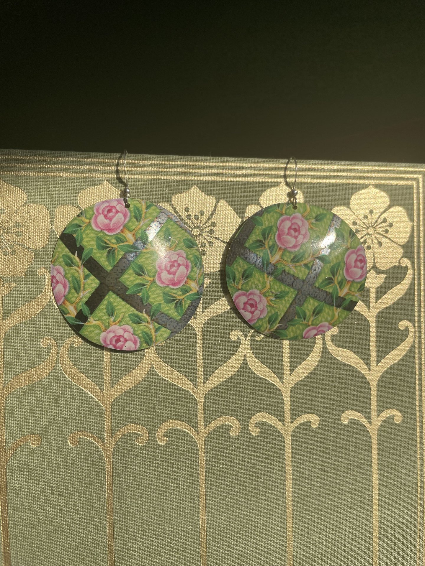 Big Circle Rose Trellis Tin Earrings