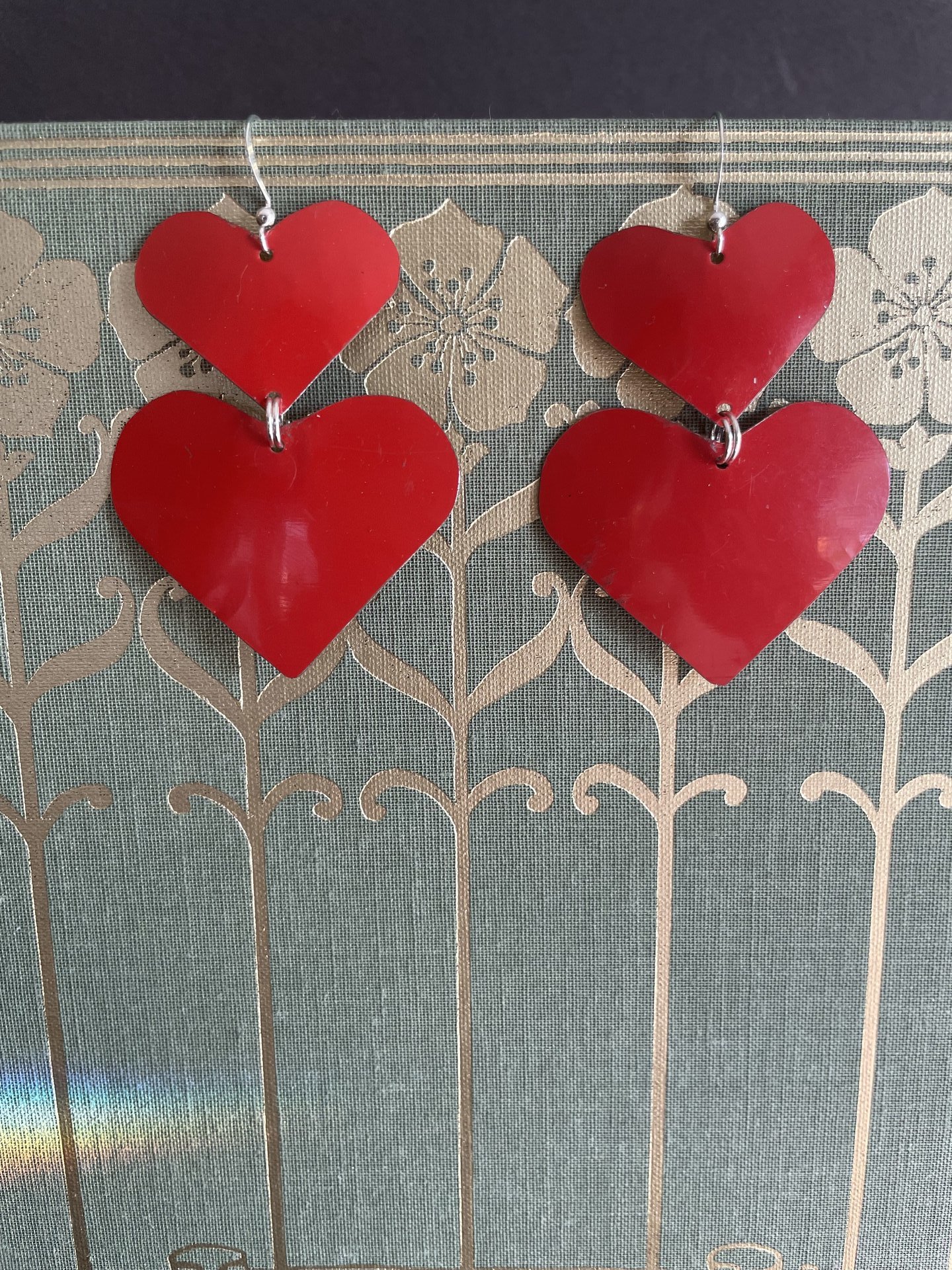 Red Double Heart Tin Earrings