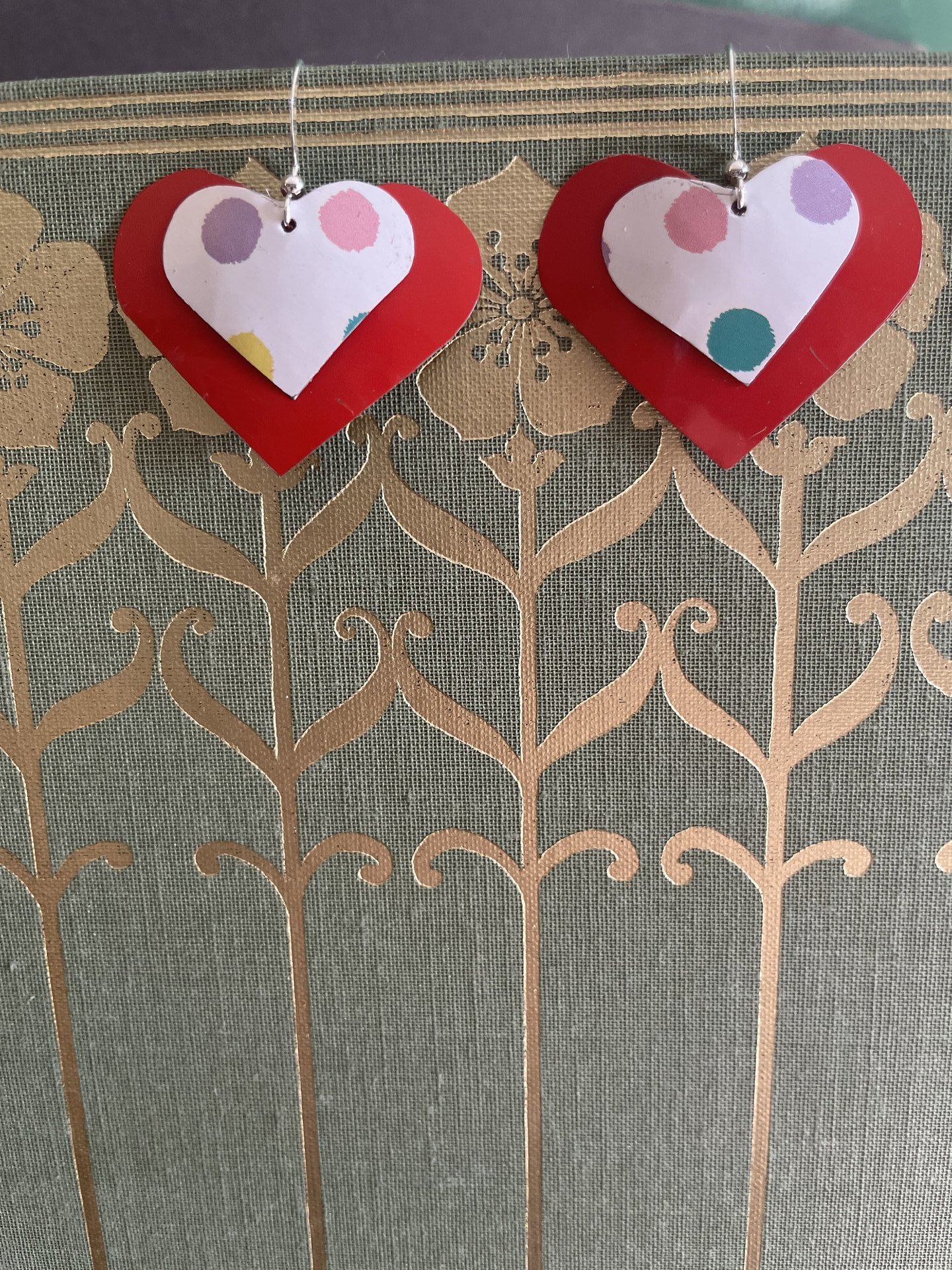 Polka Dot Heart Tin Earrings