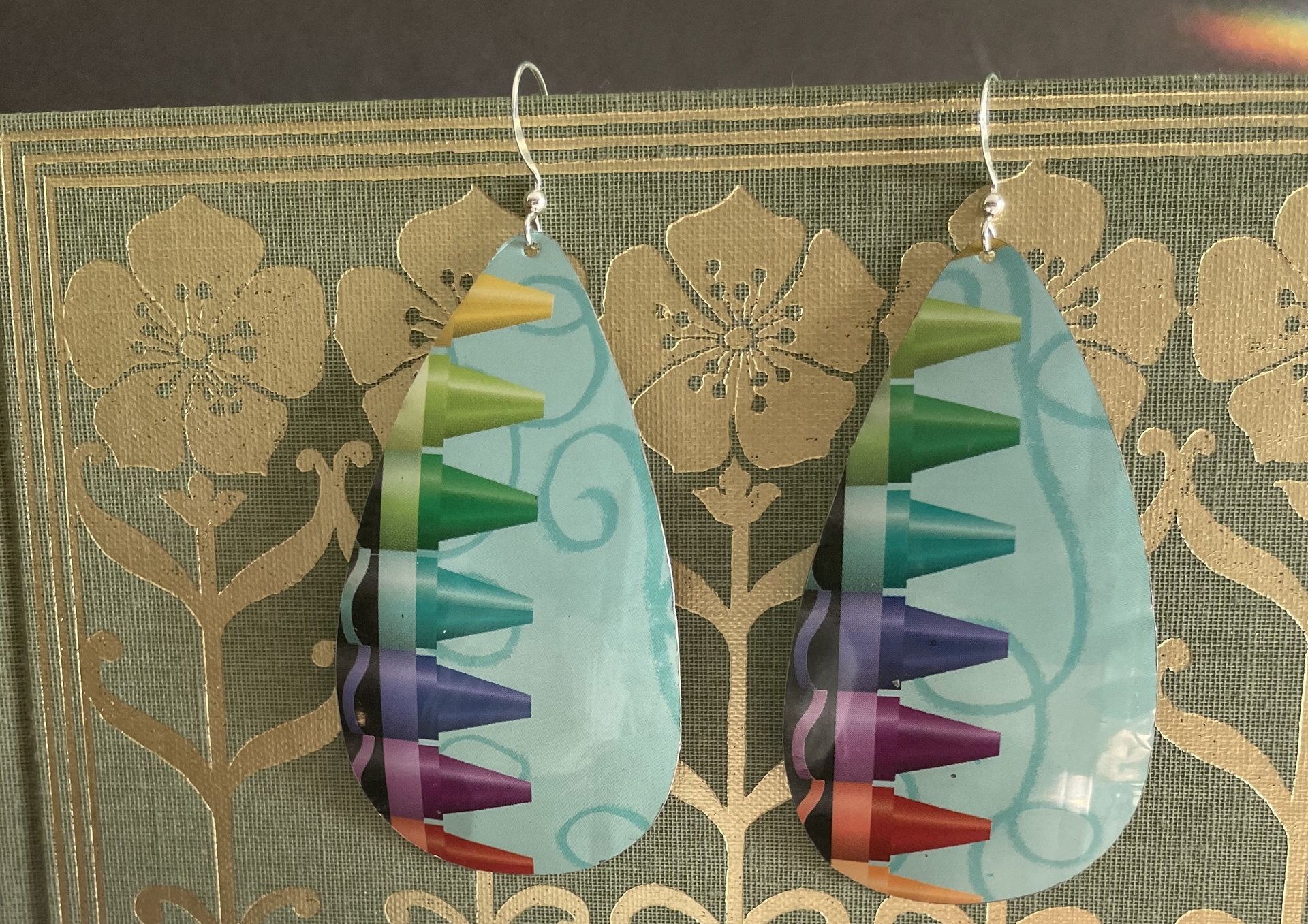 Teal Crayon Tin Earrings