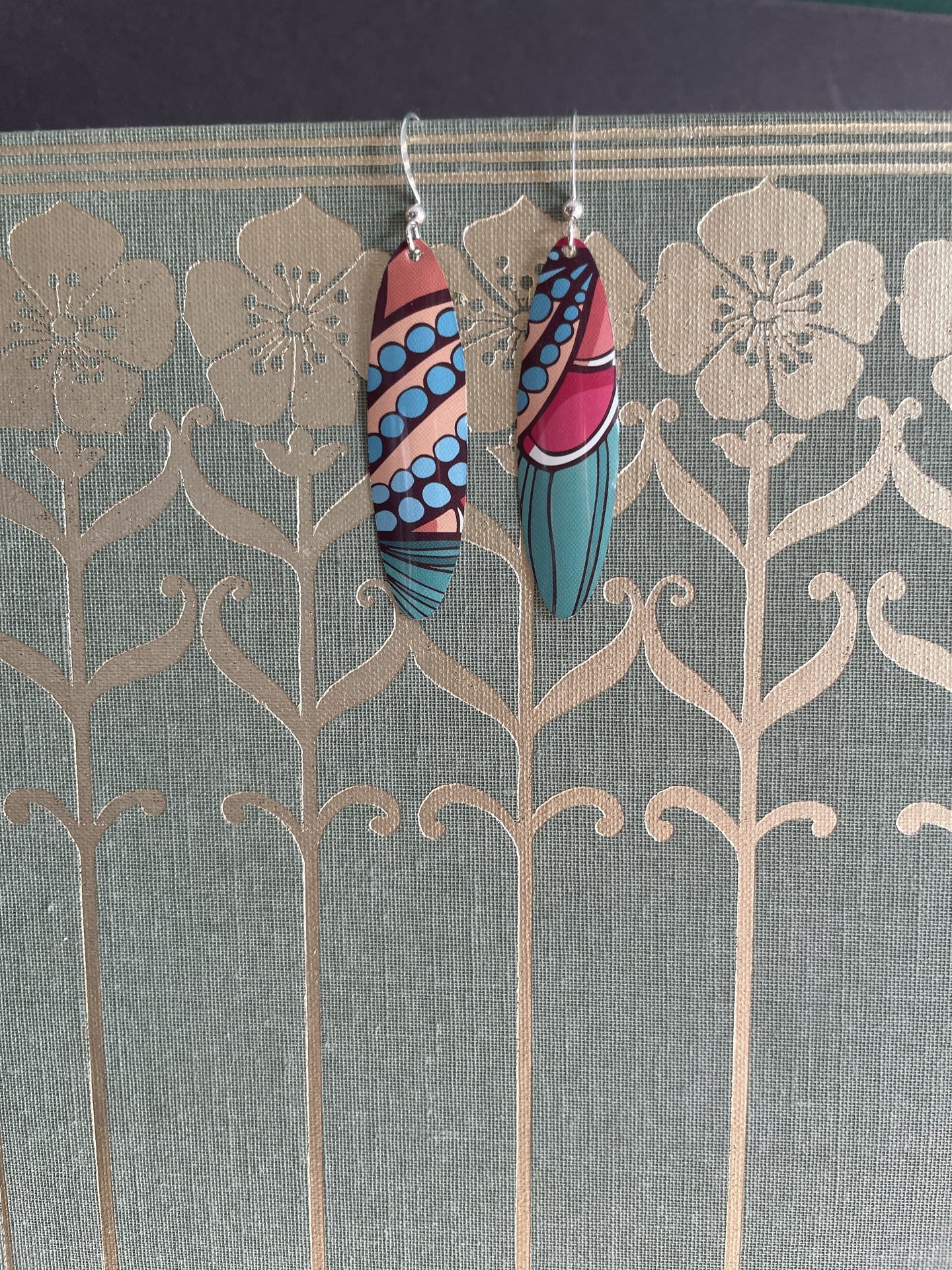 Small Tall Oval Abstract Fruit Tin Earrings