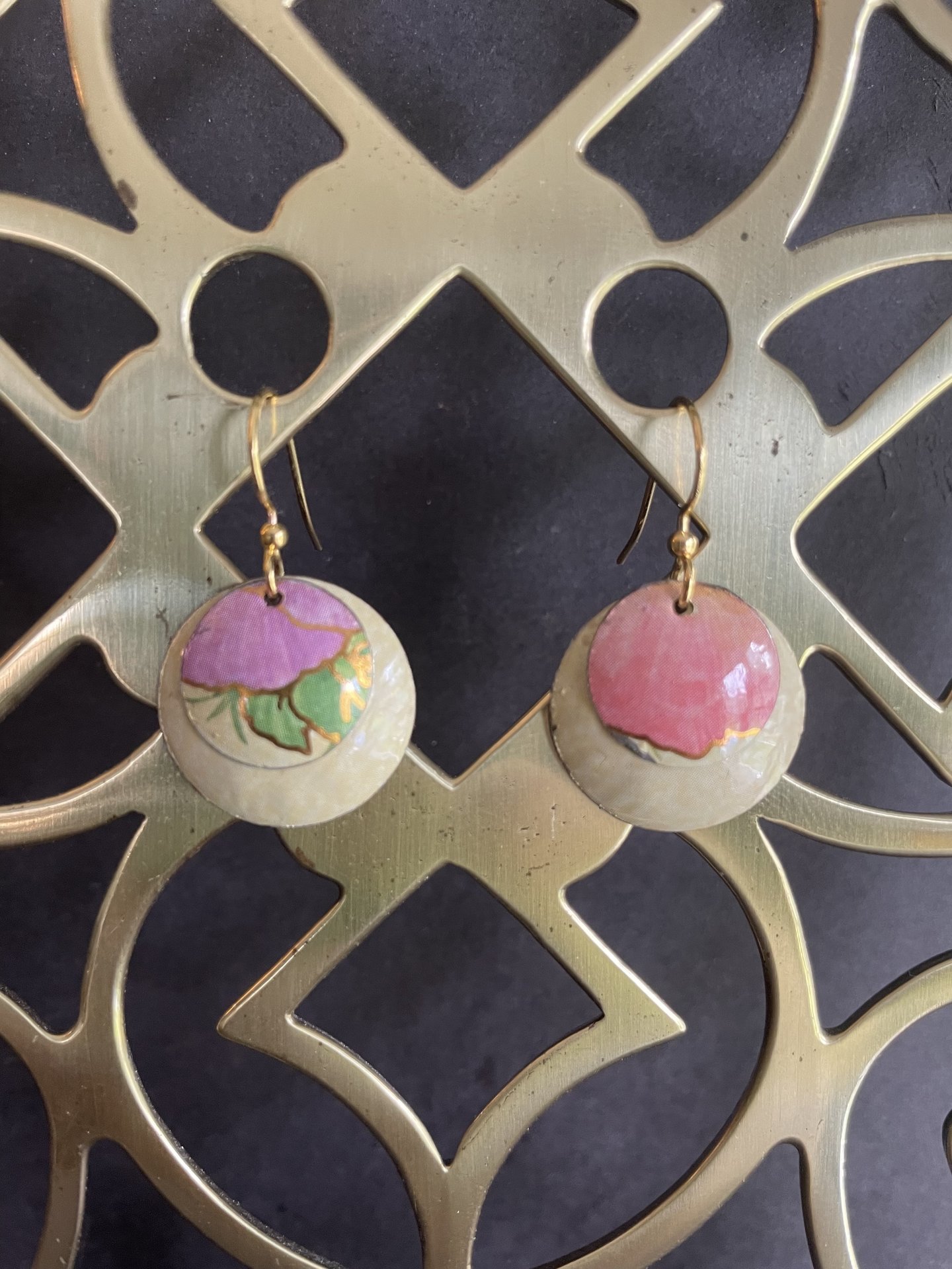 Nested Pansies Ecru B Tin Earrings