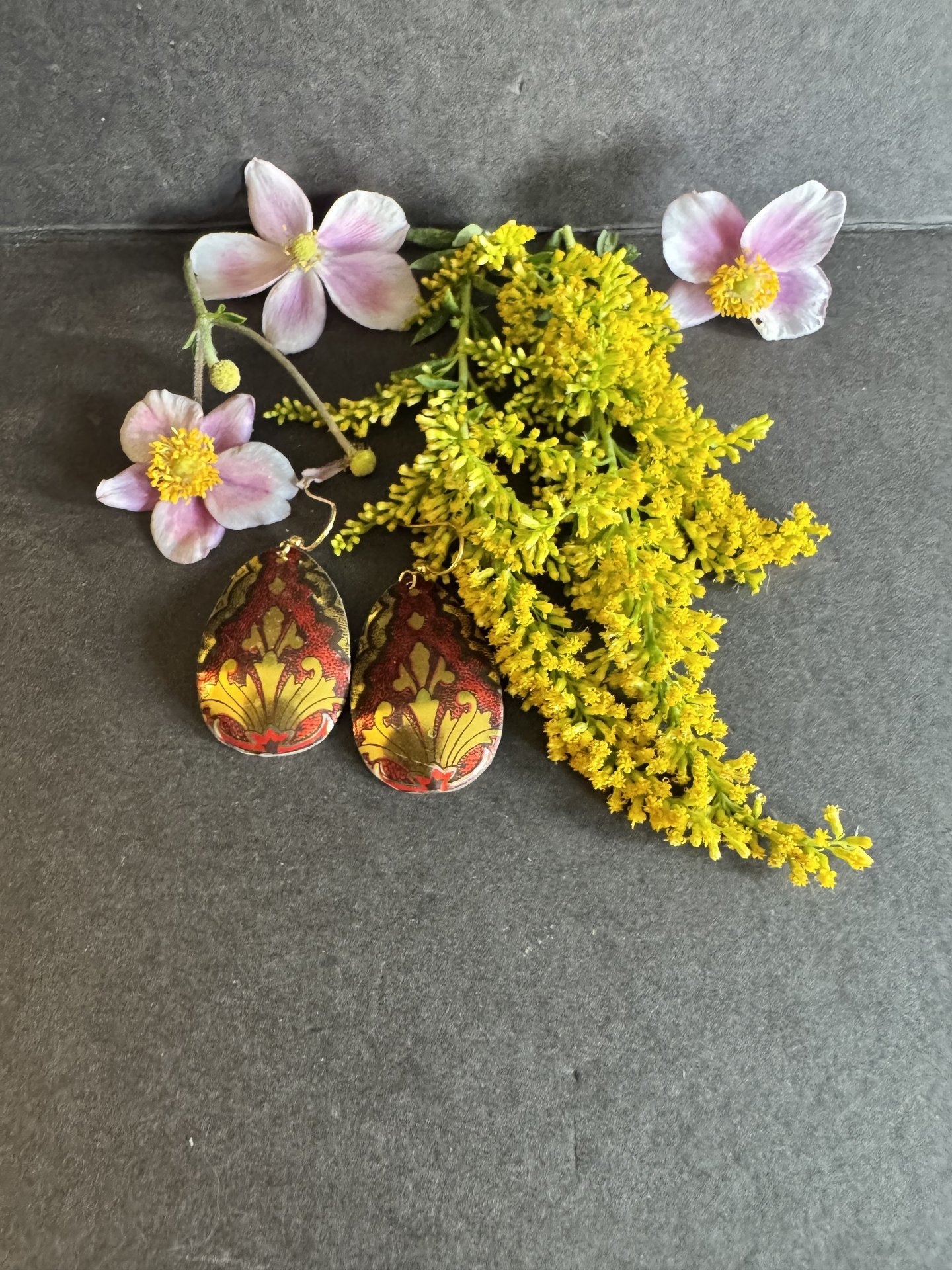 Red and Gold Shiny Tin Earrings
