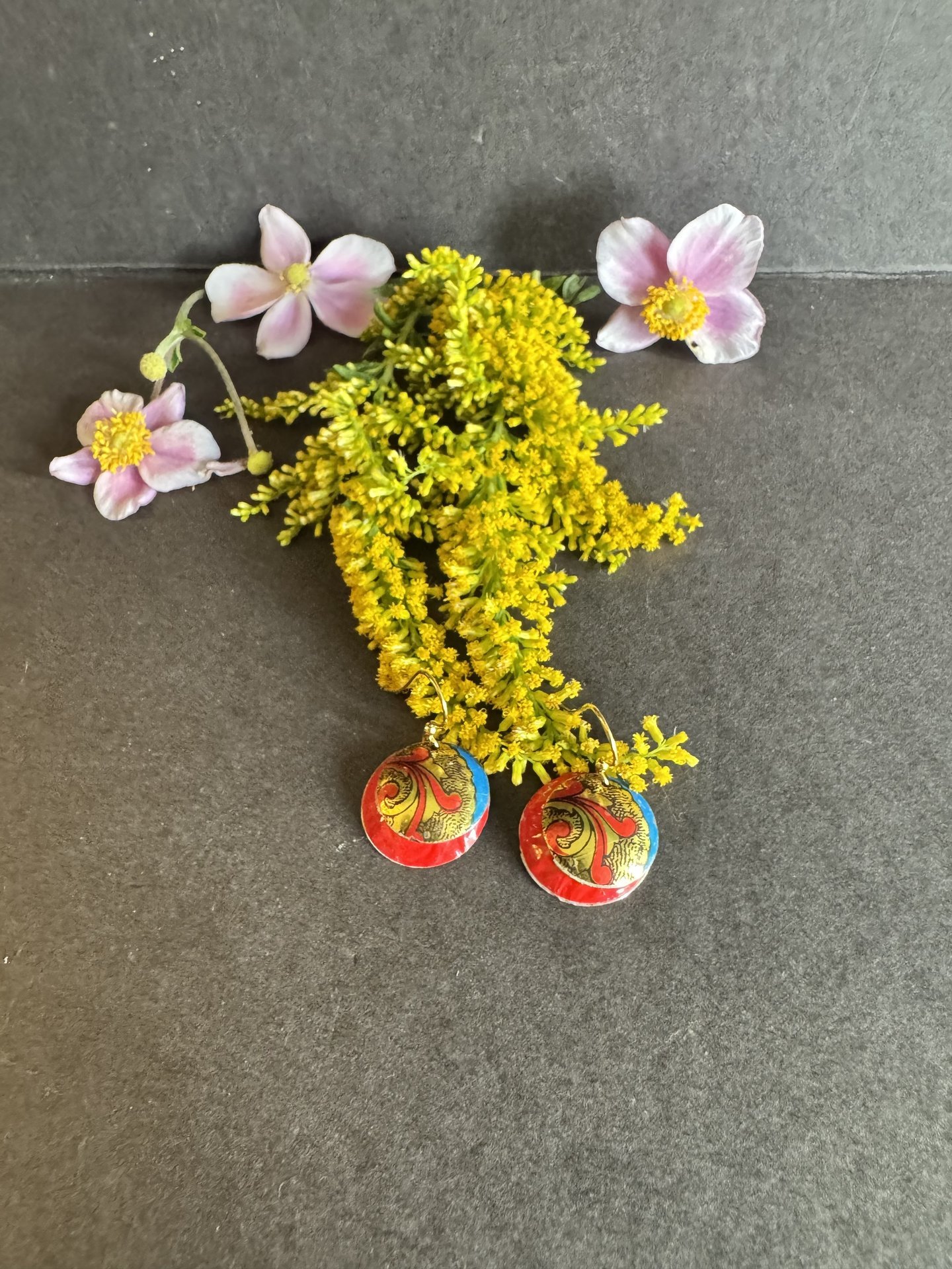 Red Nested Shiny Tin Earrings