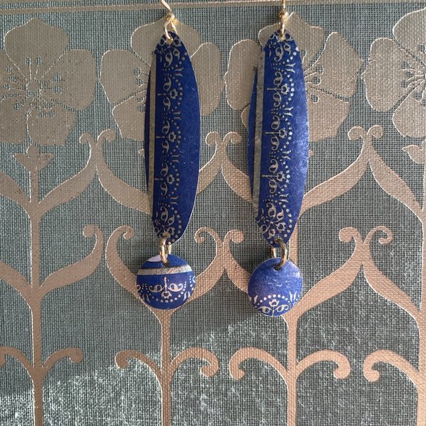 Blue Filigree Tin Earrings