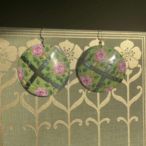 Big Circle Rose Trellis Tin Earrings