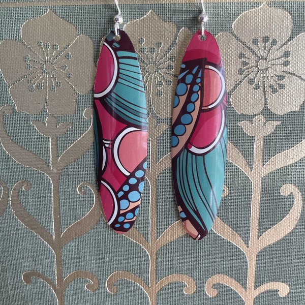 Tall Oval Abstract Fruit Tin Earrings B